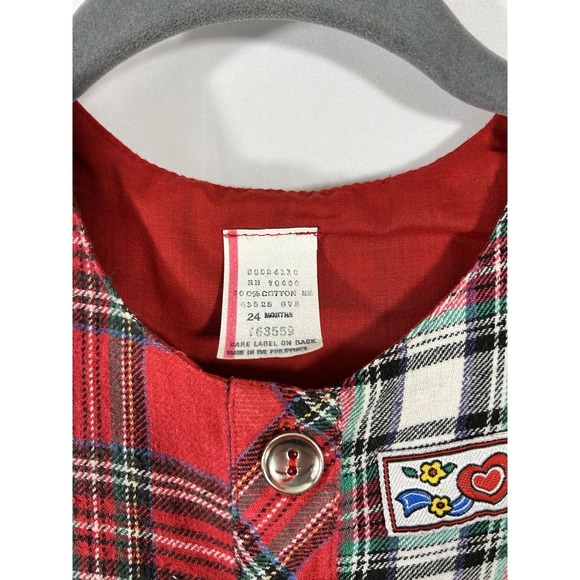 Vintage OshKosh Baby Romper Size 24 Months Gingham Plaid Festival Classic 90s - Picture 3 of 7